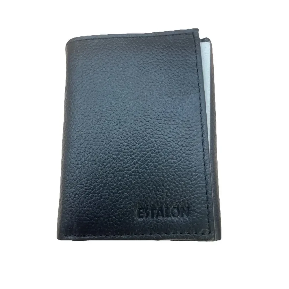 ESTALON Leather Black Trifold Wallet for Men - RFID Blocking - 6 Card Slots,m